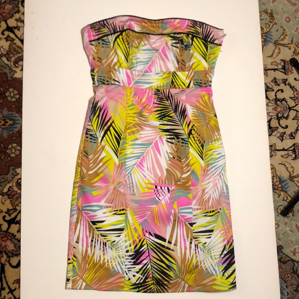 H&M Tropical Pink Yellow Neon Strapless Dress S